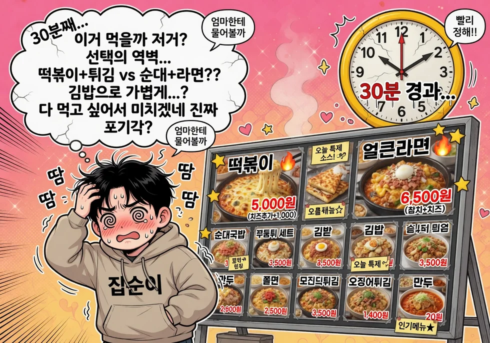 🤯 내 결정장애 지수 테스트 — 급식 메뉴도 30분 걸리는 너의 선택 본능