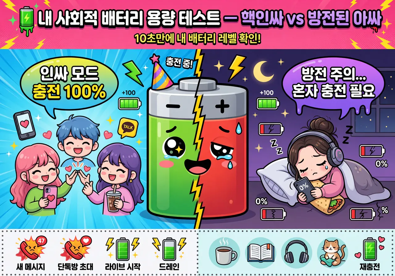 🔋 내 사회적 배터리 용량 테스트 — 핵인싸 vs 방전된 아싸