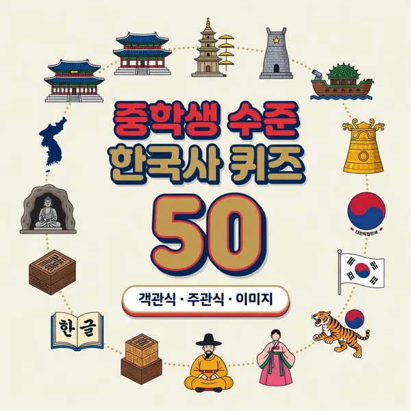 중학생 수준 한국사 퀴즈 50 (객관식·주관식·이미지)