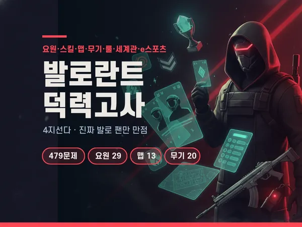 발로란트 덕력고사 479문제 — 요원·스킬·맵·무기·룰·세계관·e스포츠 총정리 퀴즈 🎯