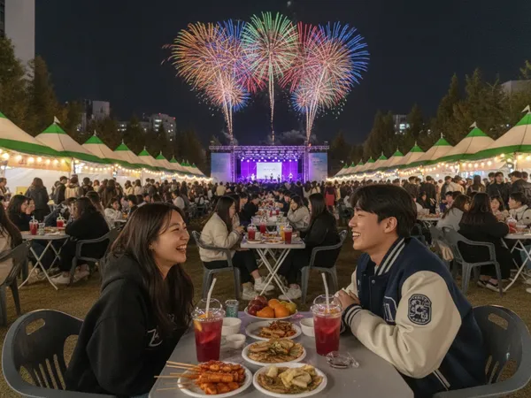 AI 대학 축제 주점 - 옆 테이블 합석, 불꽃놀이까지